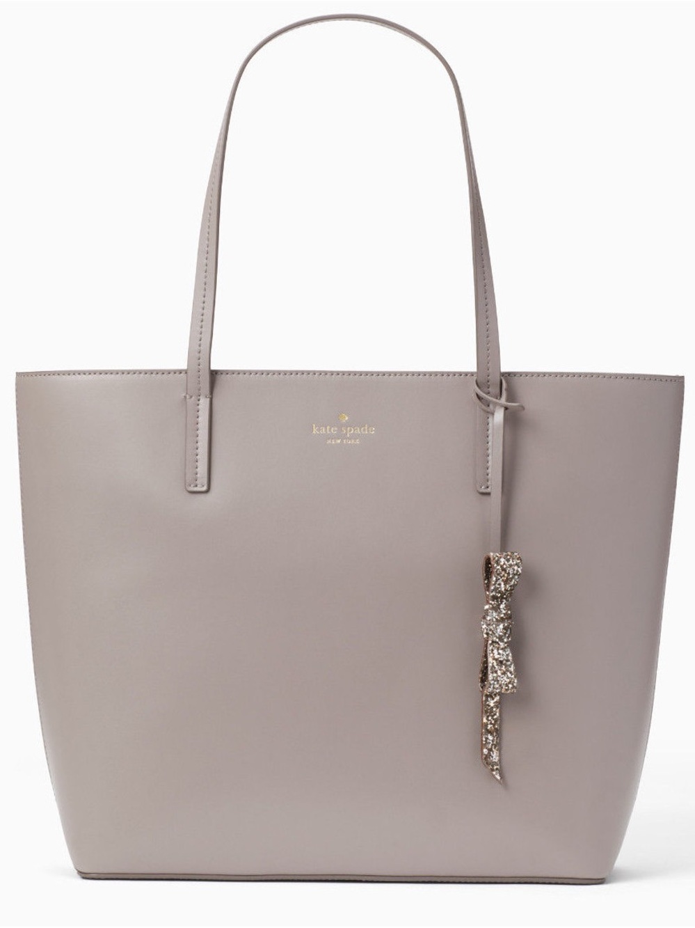 Kate Spade Karla Cityscape Gray Leather Tote with Gold Bow Charm